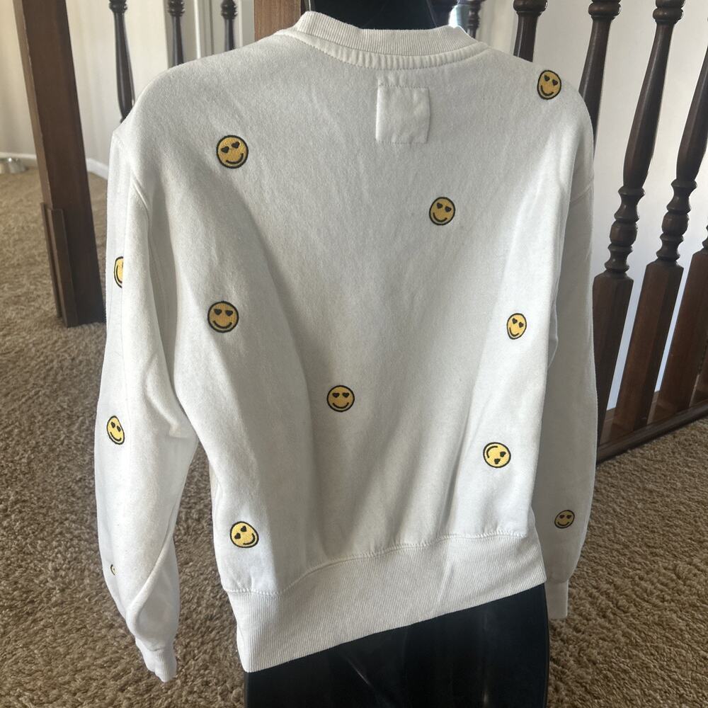 Reflex Sweatshirt Small White Ivory Embroidered Smiley Crew Neck Sweater Womens - Picture 5 of 8